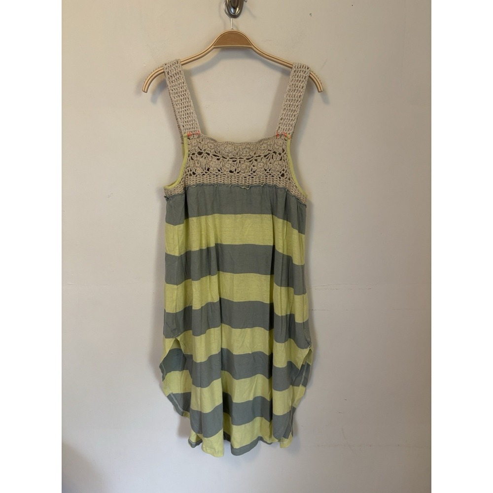 We The Free People Luca Crochet Tunic Top Linen Blend Striped Boho Indie Sleaze